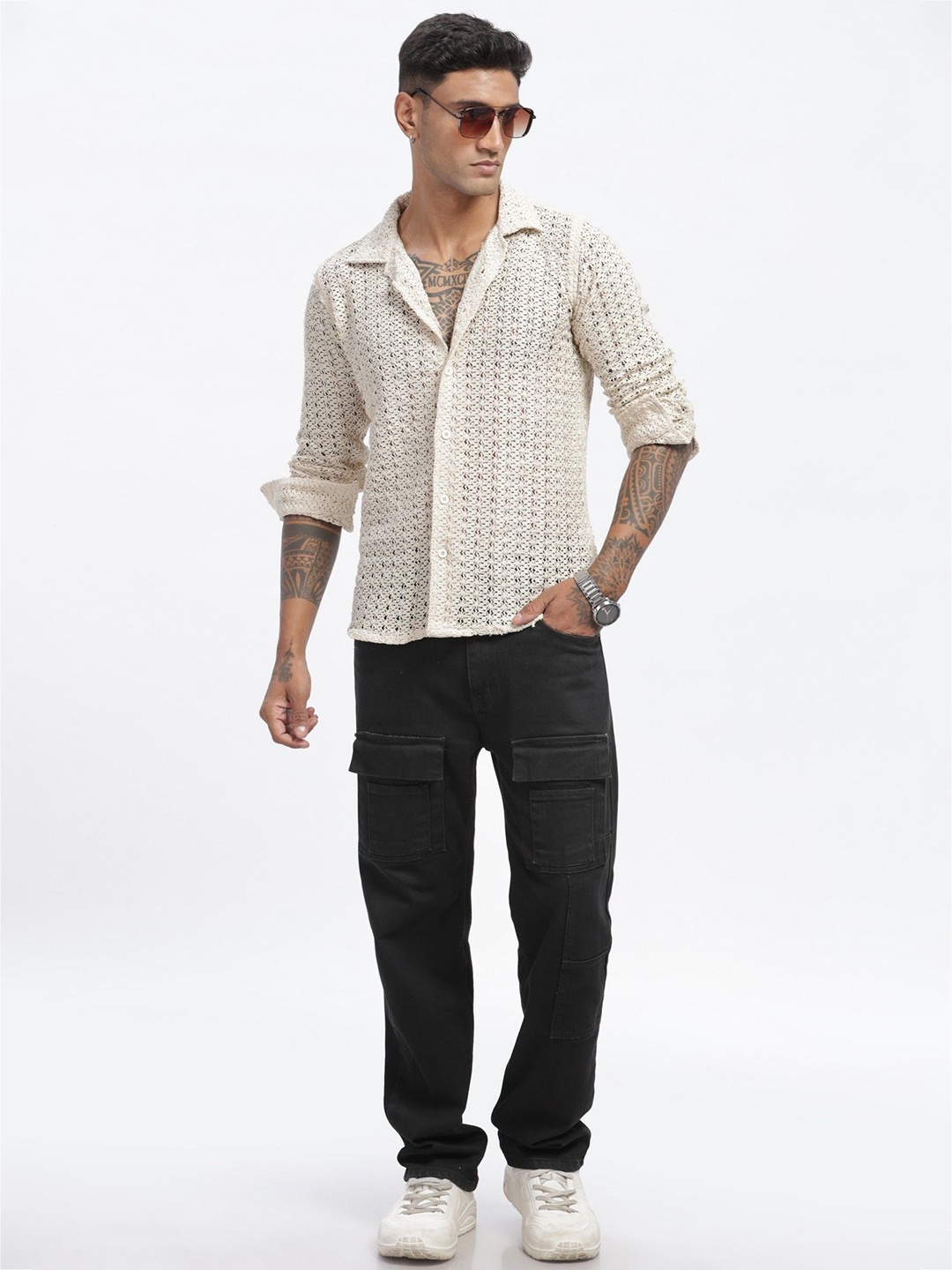 

BEVDAAS Men Opaque Party Shirt, Off white