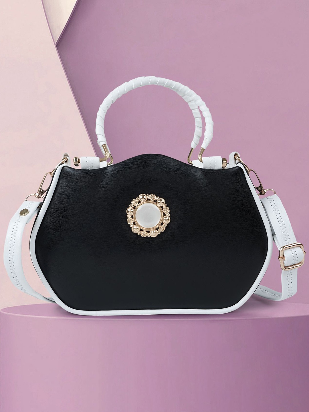 

SPOTIC Structured Sling Bag with Applique, Black