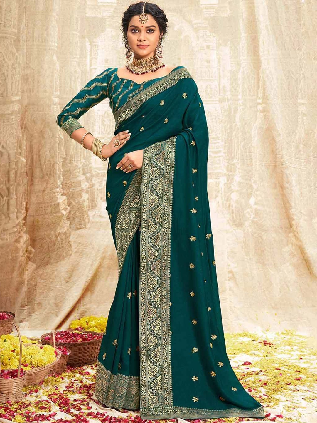 

A.V.M Prints Woven Design Pure Silk Saree, Green