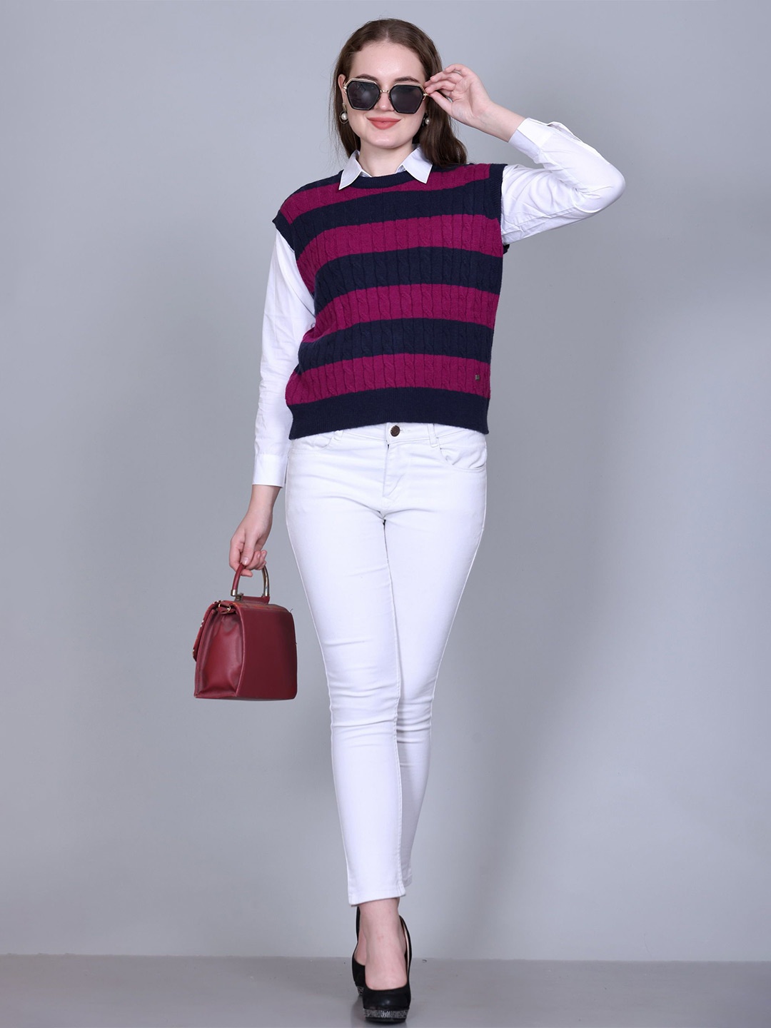 

GOSHA & MAU Women Striped Sweater Vest, Purple