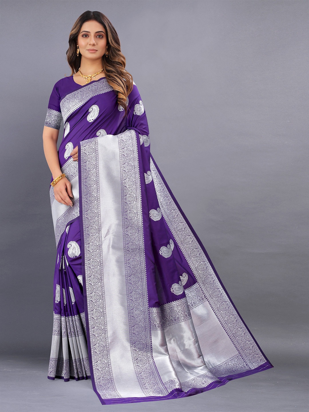 

Anaita Woven Design Zari Silk Blend Banarasi Saree, Purple