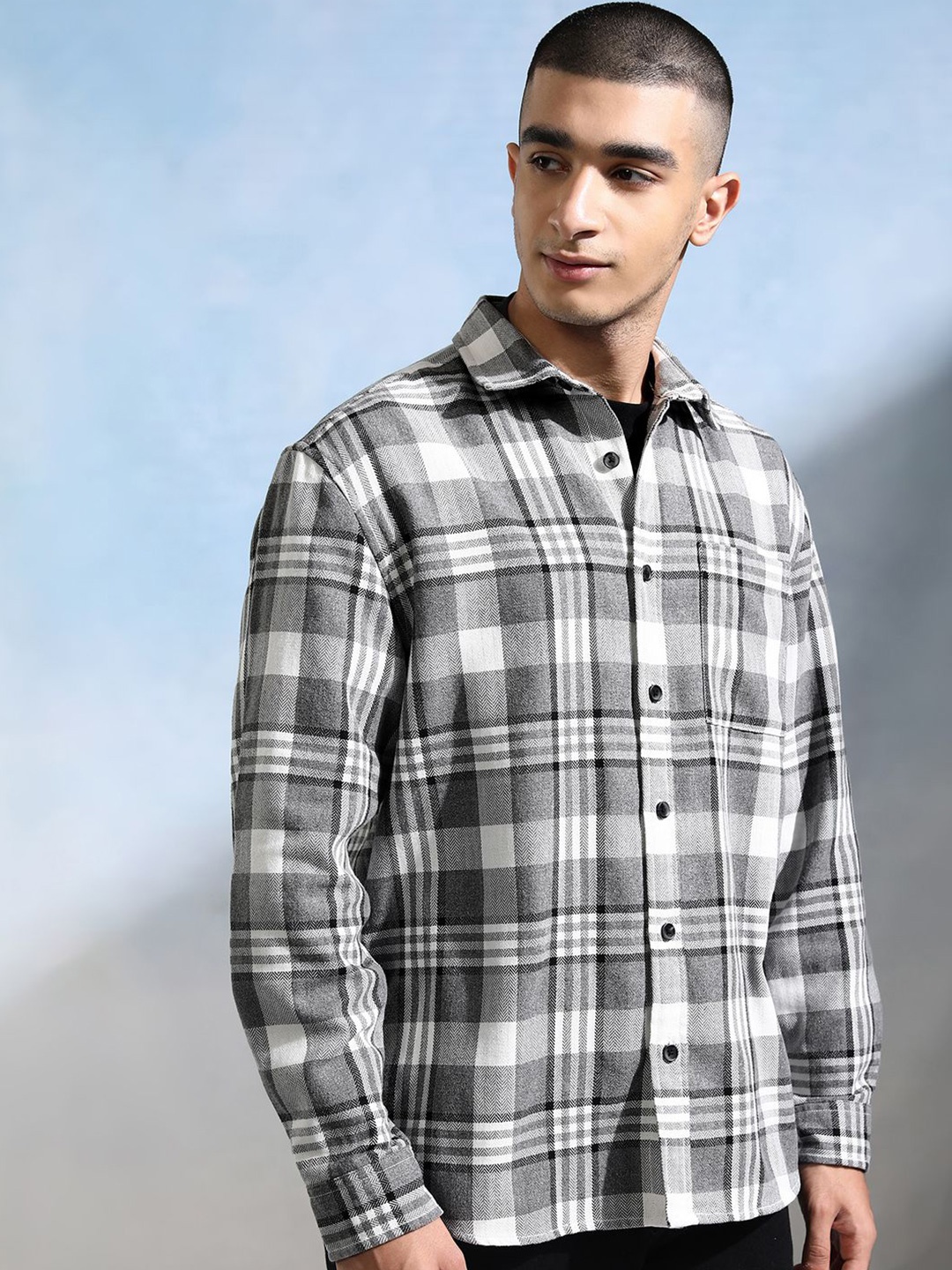 

HIGHLANDER Men Opaque Checked Casual Shirt, Grey