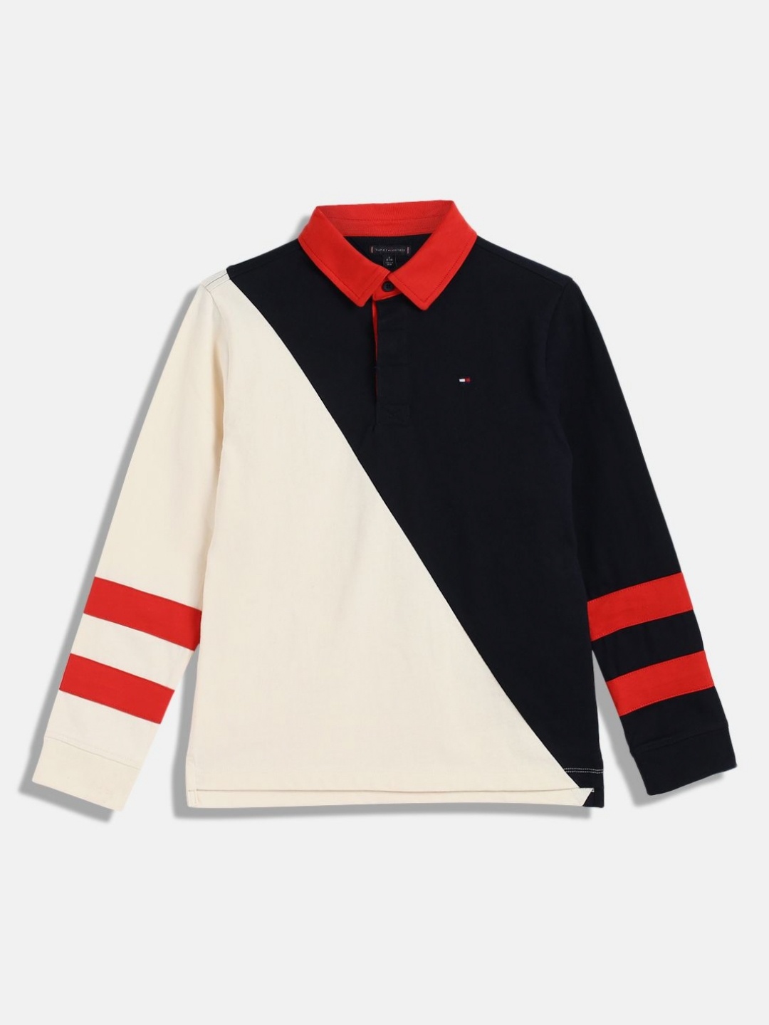 

Tommy Hilfiger Boys Colourblocked Polo Collar Cotton T-shirt, Beige