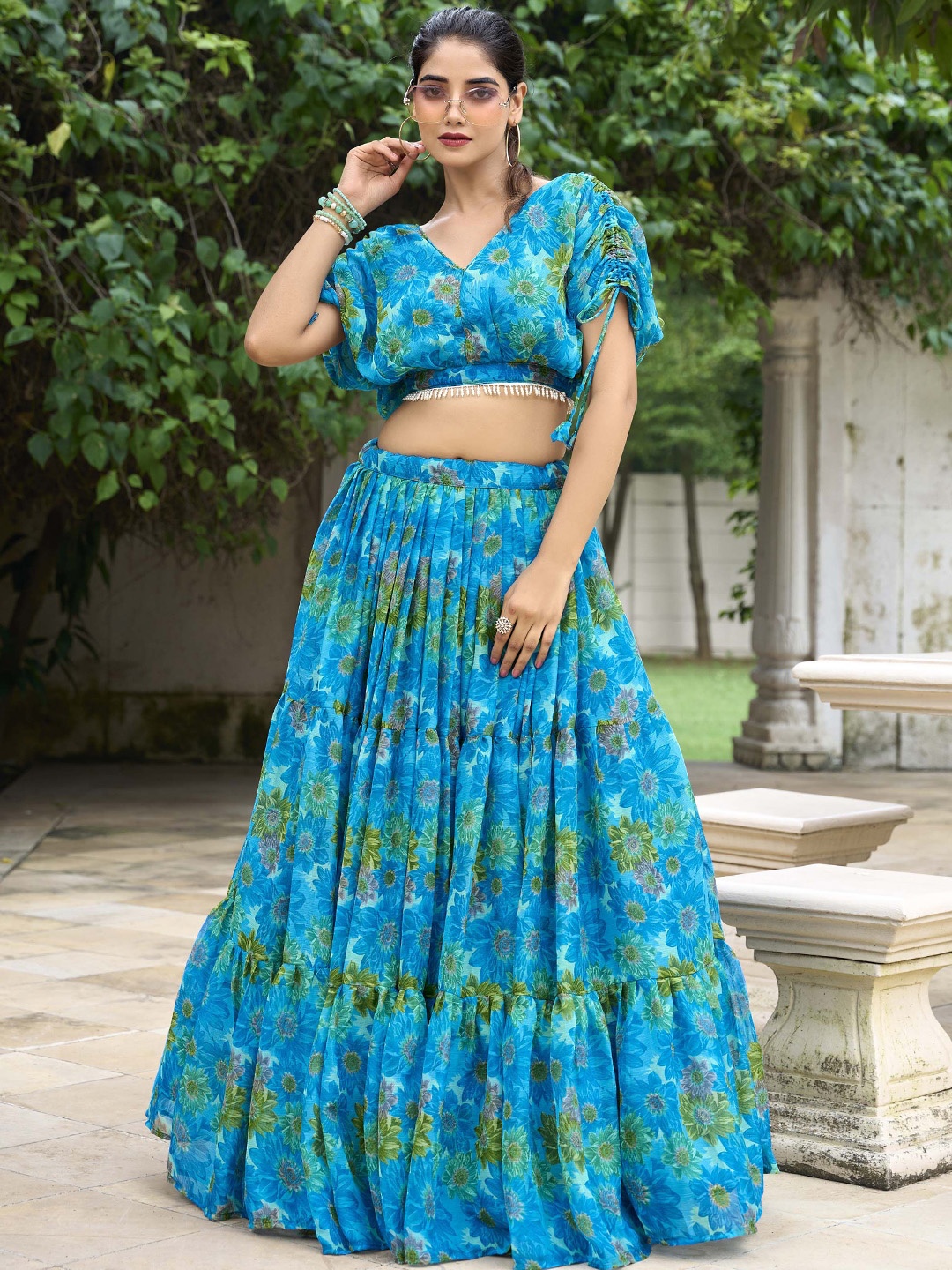 

LOOKNBOOK ART Printed Ready to Wear Lehenga &, Turquoise blue