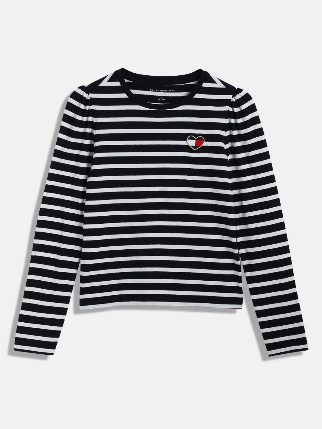 

Tommy Hilfiger Girls Striped Round Neck Cotton T-shirt, Black