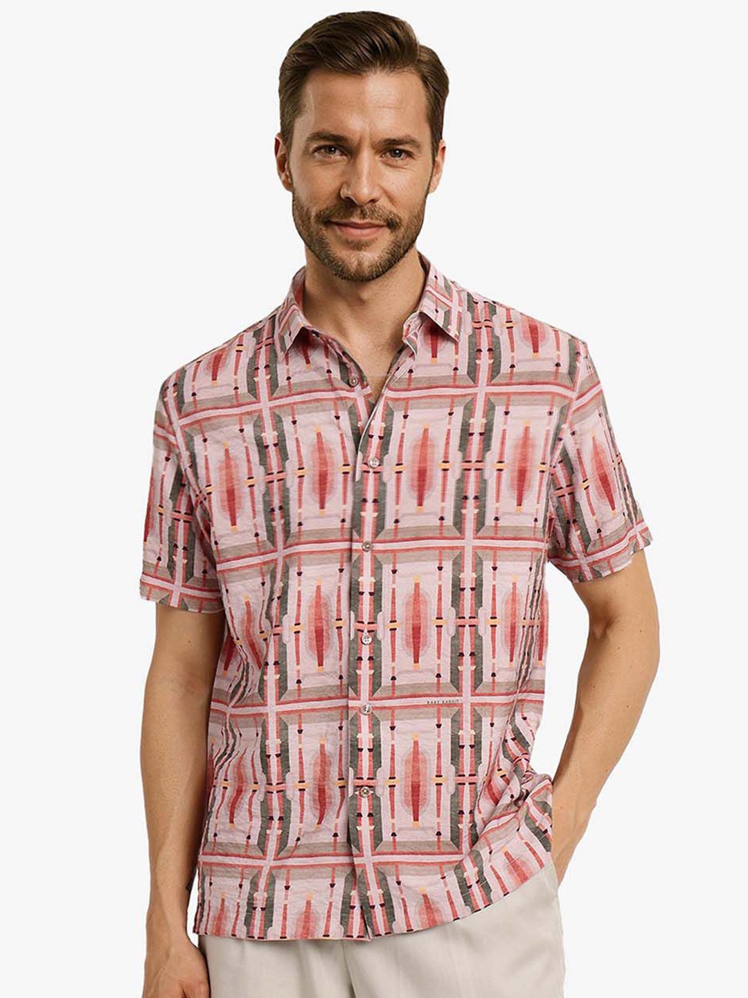 

RARE RABBIT Men Comfort Checked Cotton Boxy Casual Shirt, Pink