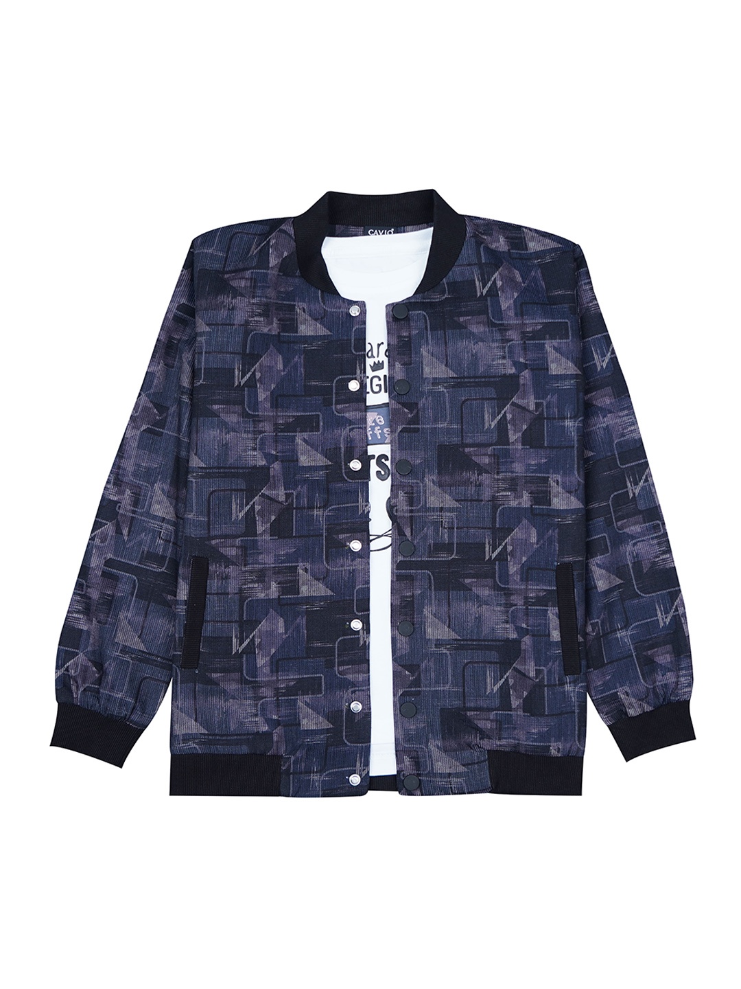 

CAVIO Boys Stand Collar Abstract Printed Cotton Casual Bomber Jacket, Navy blue