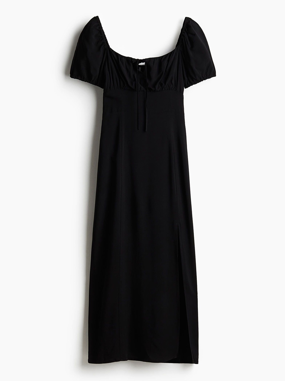 

H&M Puff-Sleeved Flared-Skirt Dress, Black