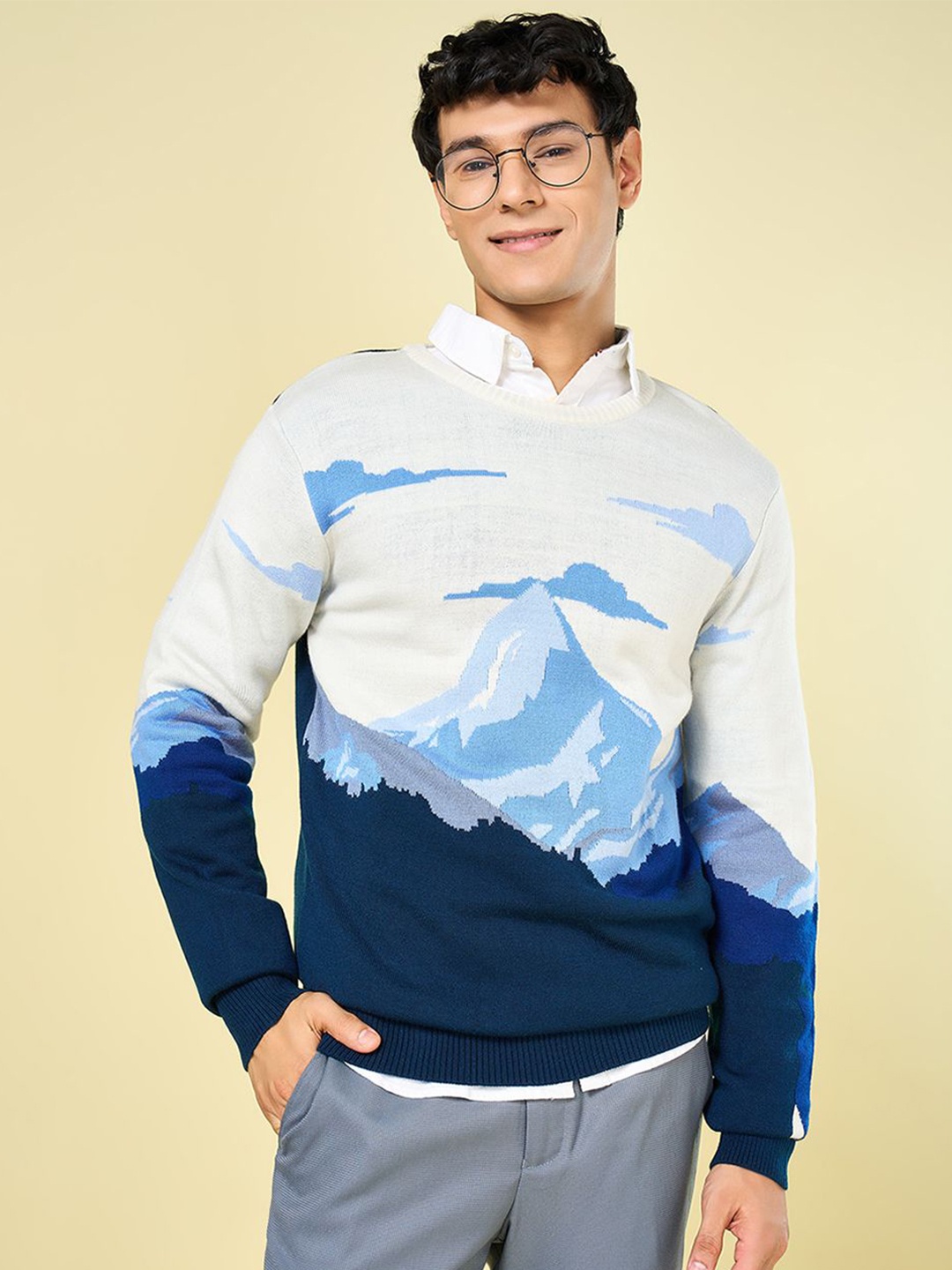 

BYFORD by Pantaloons Men Printed Pullover, Blue