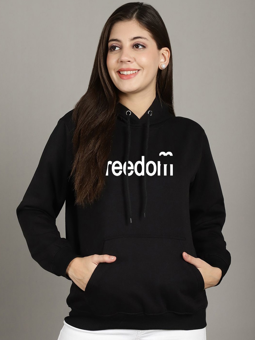 

Jinfo Women Printed Hooded Sweatshirt, Black