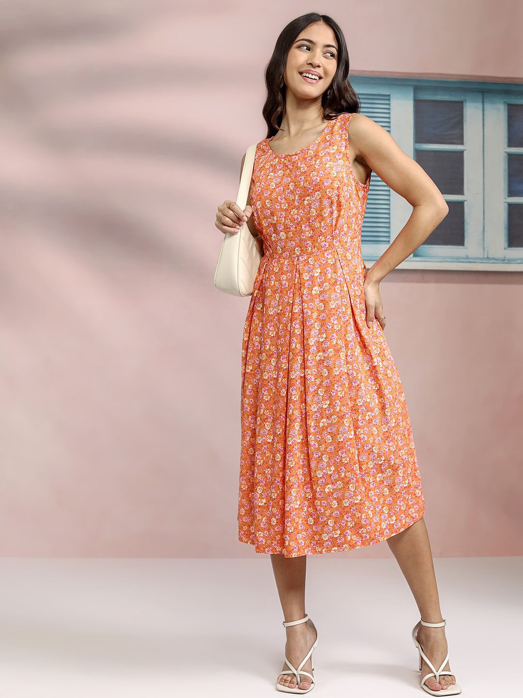 

Tokyo Talkies Floral Print Fit & Flare Midi Dress, Peach