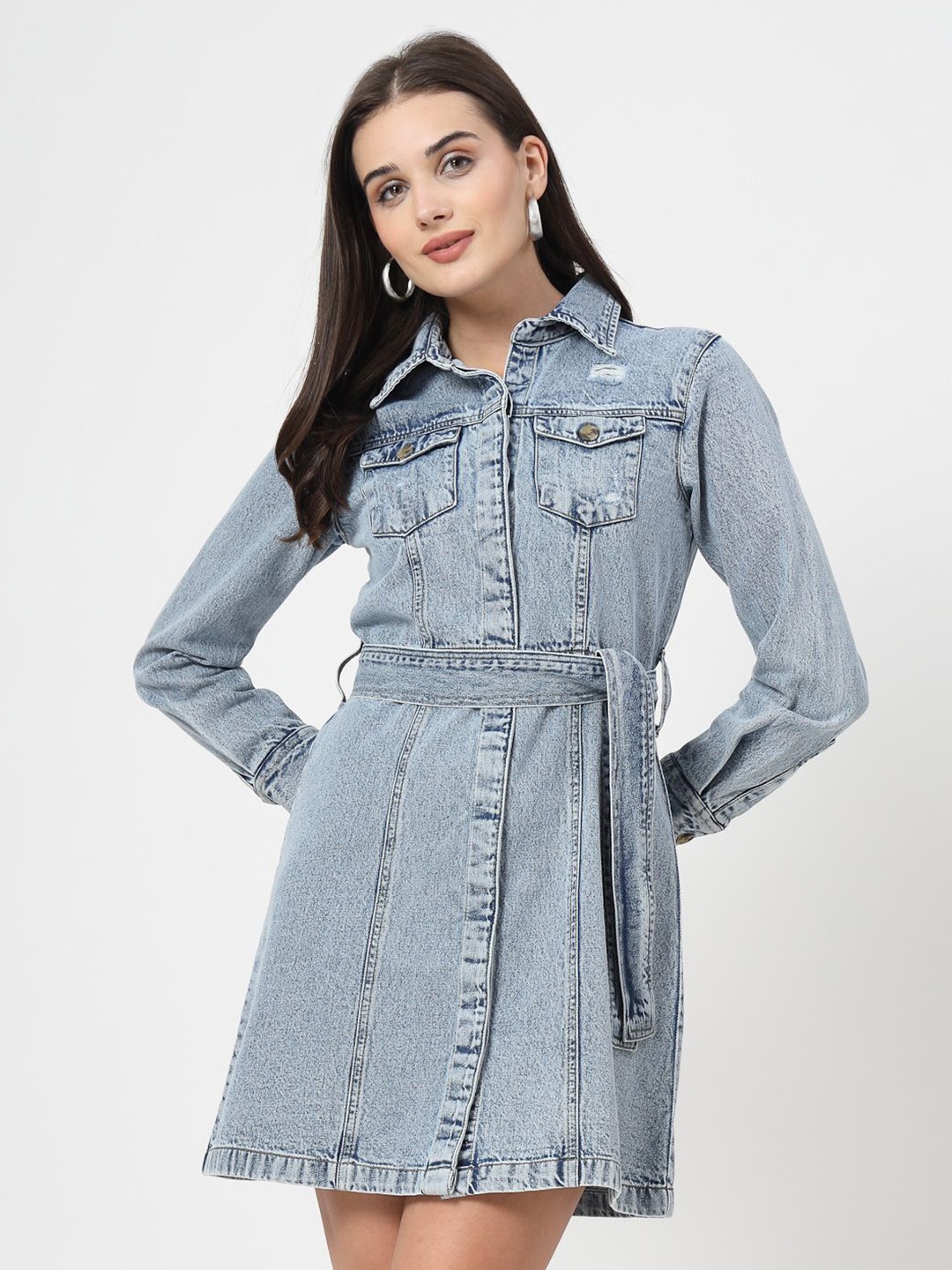 

COSMIC TRIO Shirt Mini Dress, Blue