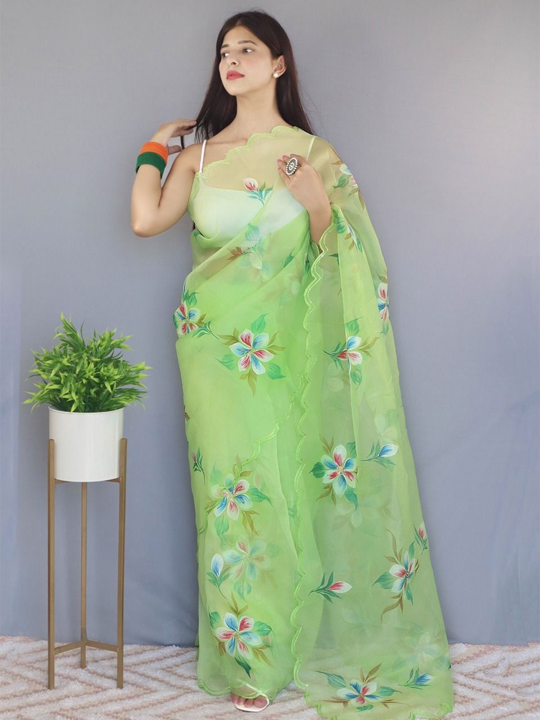 

Anouk Floral Organza Saree, Green