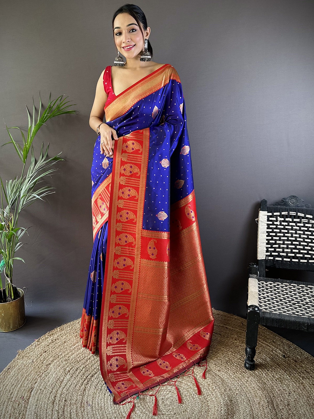 

Mitera Woven Design Zari Silk Blend Banarasi Saree, Blue