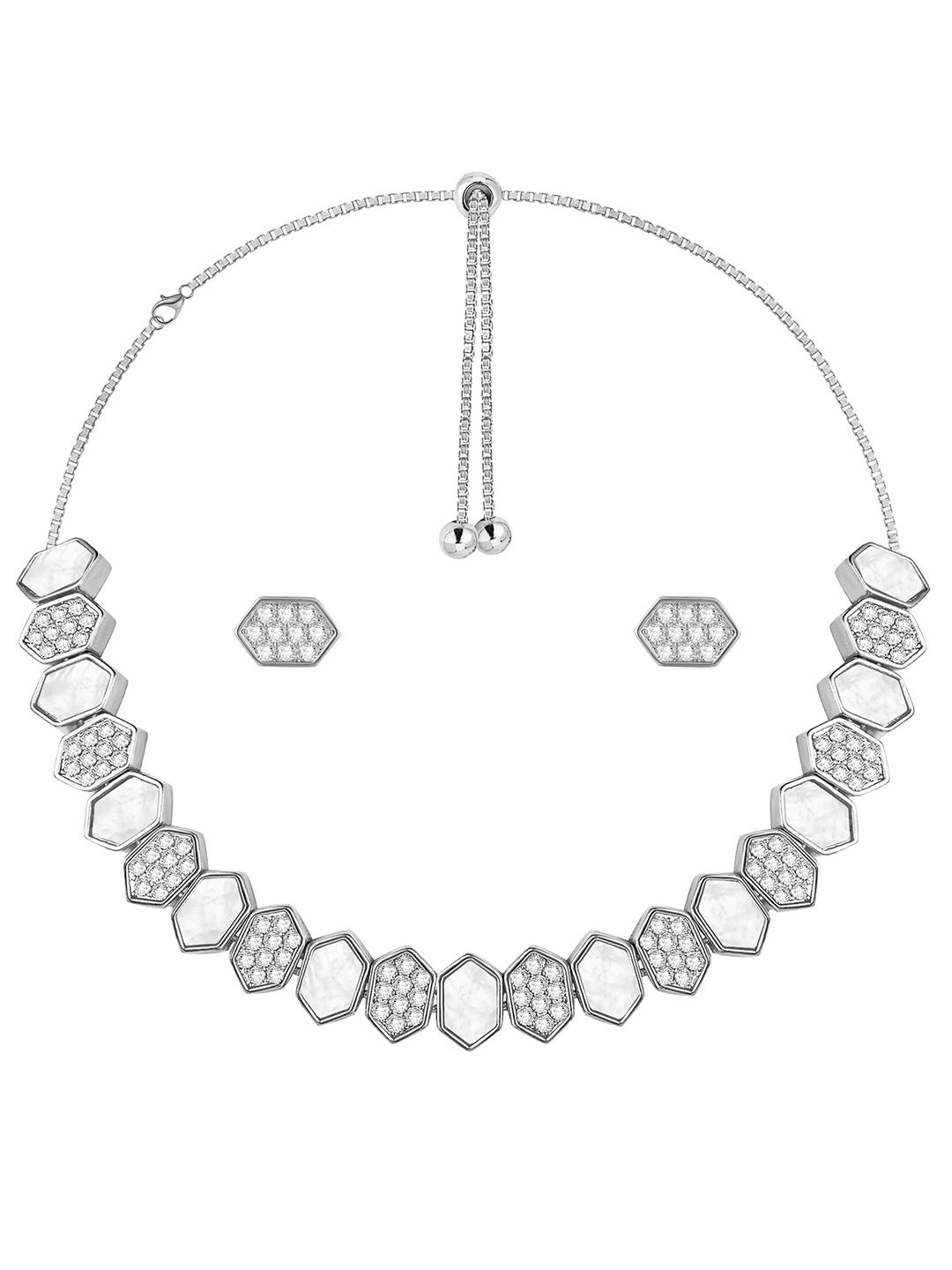 

Peora Silver Plated CZ Stone Studded Jewellery Set