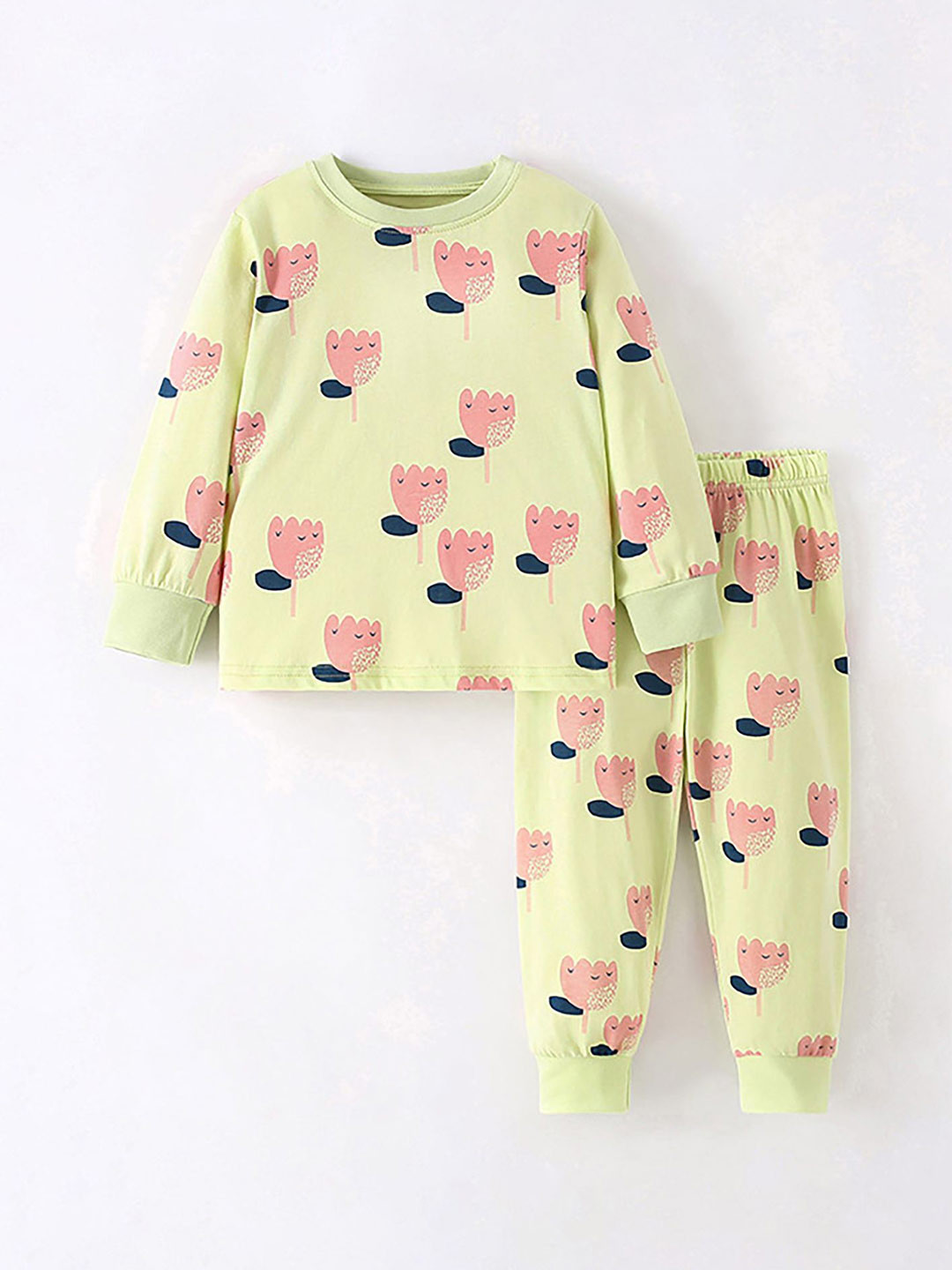 

LULU & SKY Infant Girls Printed Pure Cotton Night Suit, Green