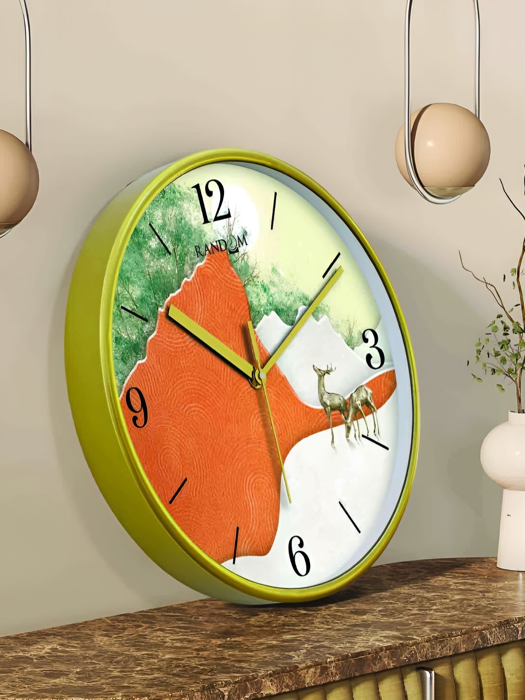 

RANDOM Printed Round Shaped Sweep Silent Movement Contemporary Wall Clock, Green