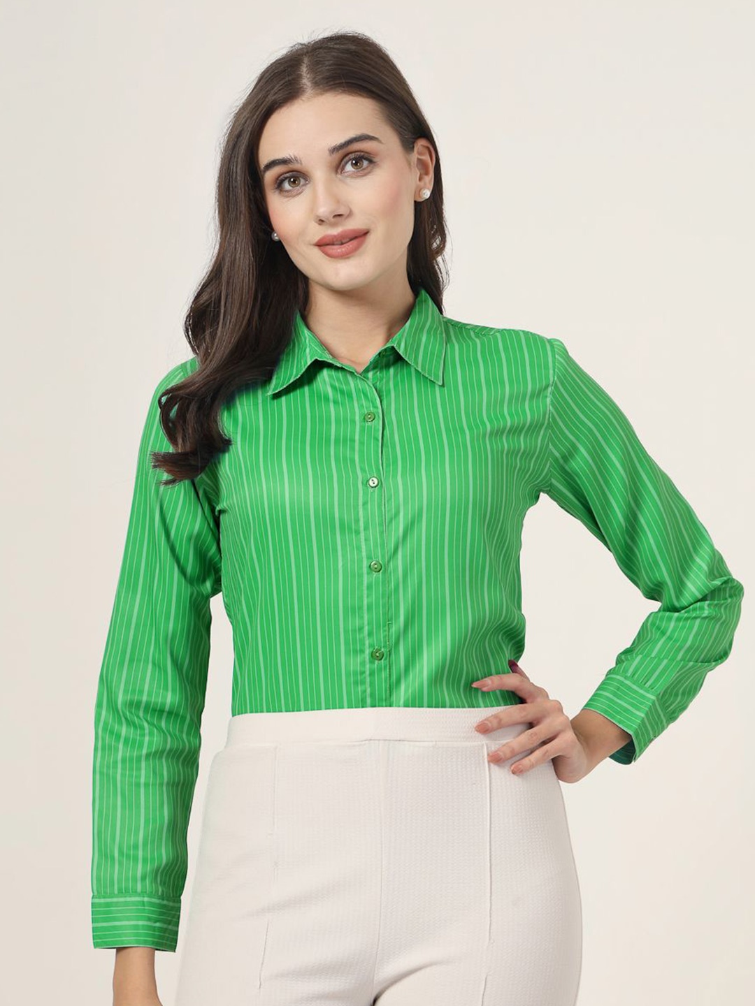 

Style Quotient Women Smart Opaque Printed Formal Shirt, Green