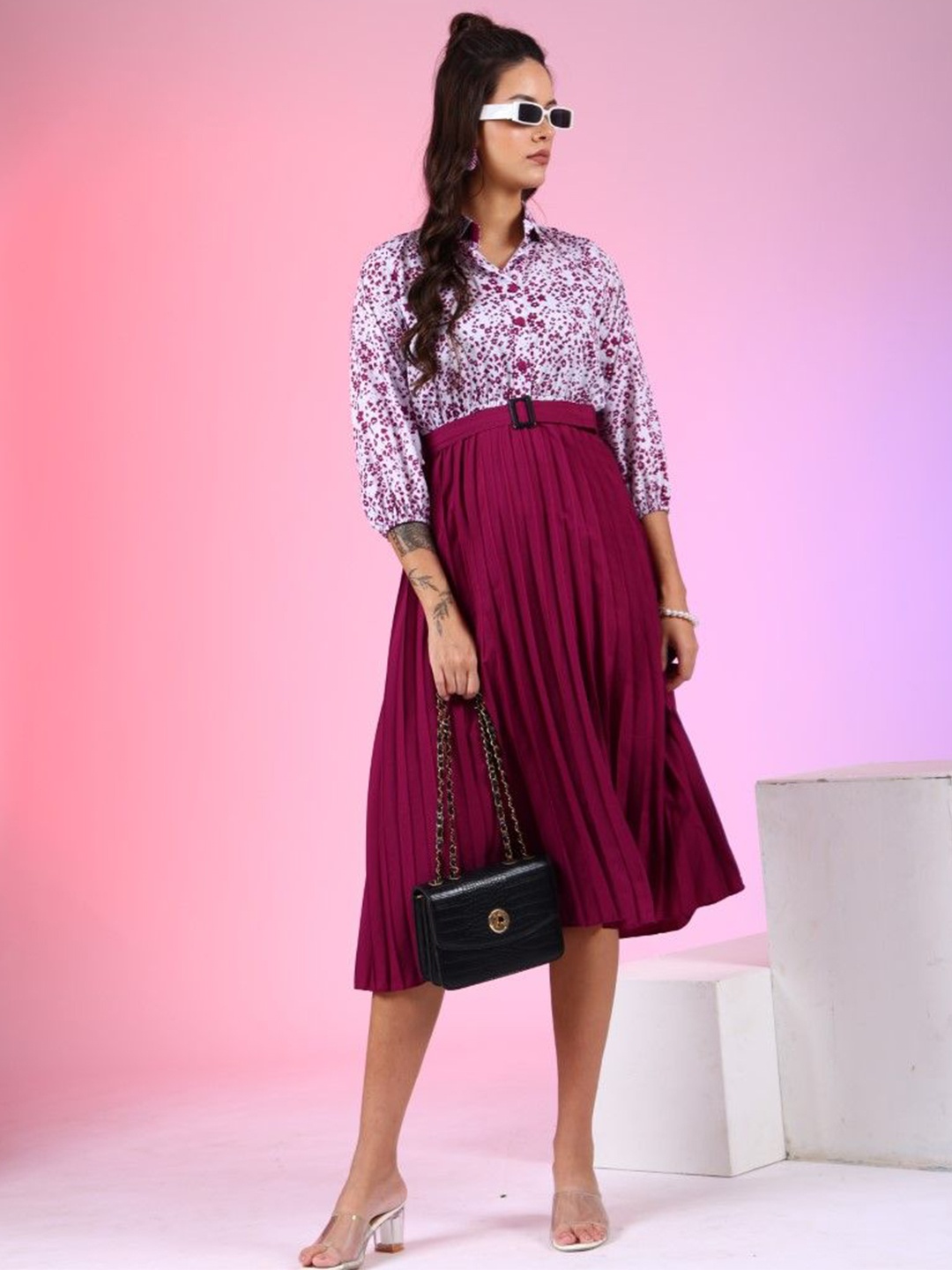 

Femvy Print Crepe Fit & Flare Dress, Magenta