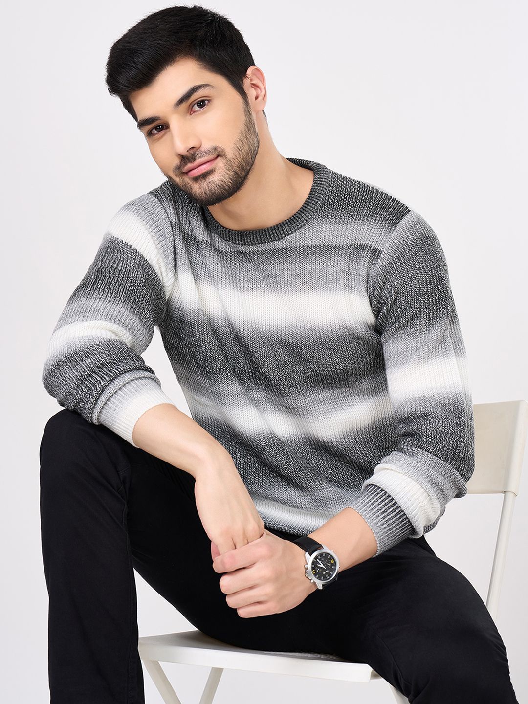 

BYFORD by Pantaloons Men Striped Pullover, Grey