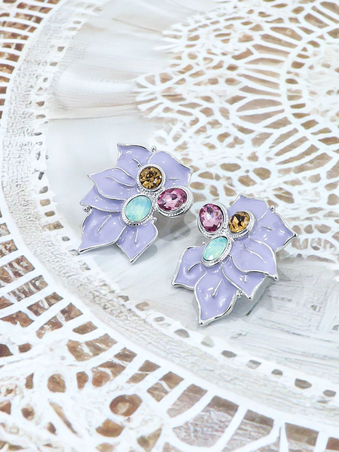 

VAGHBHATT Floral Studs Earrings, Lavender