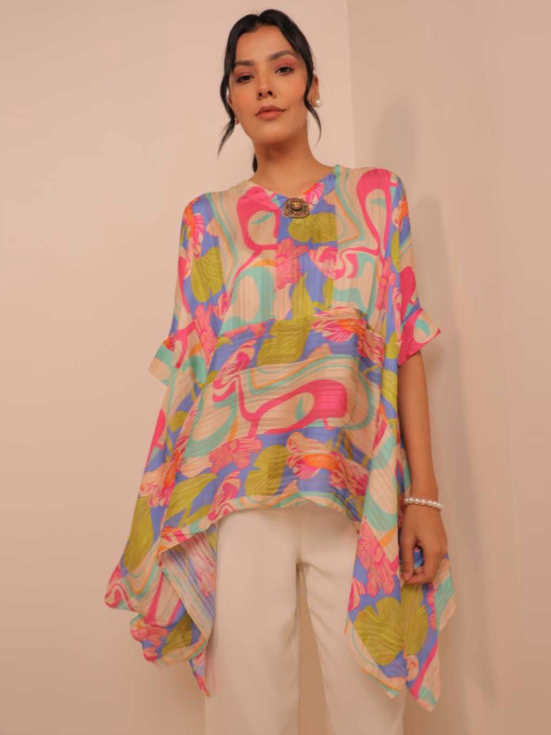 

Komarri U Print Puff Sleeve Kaftan Top, Multi