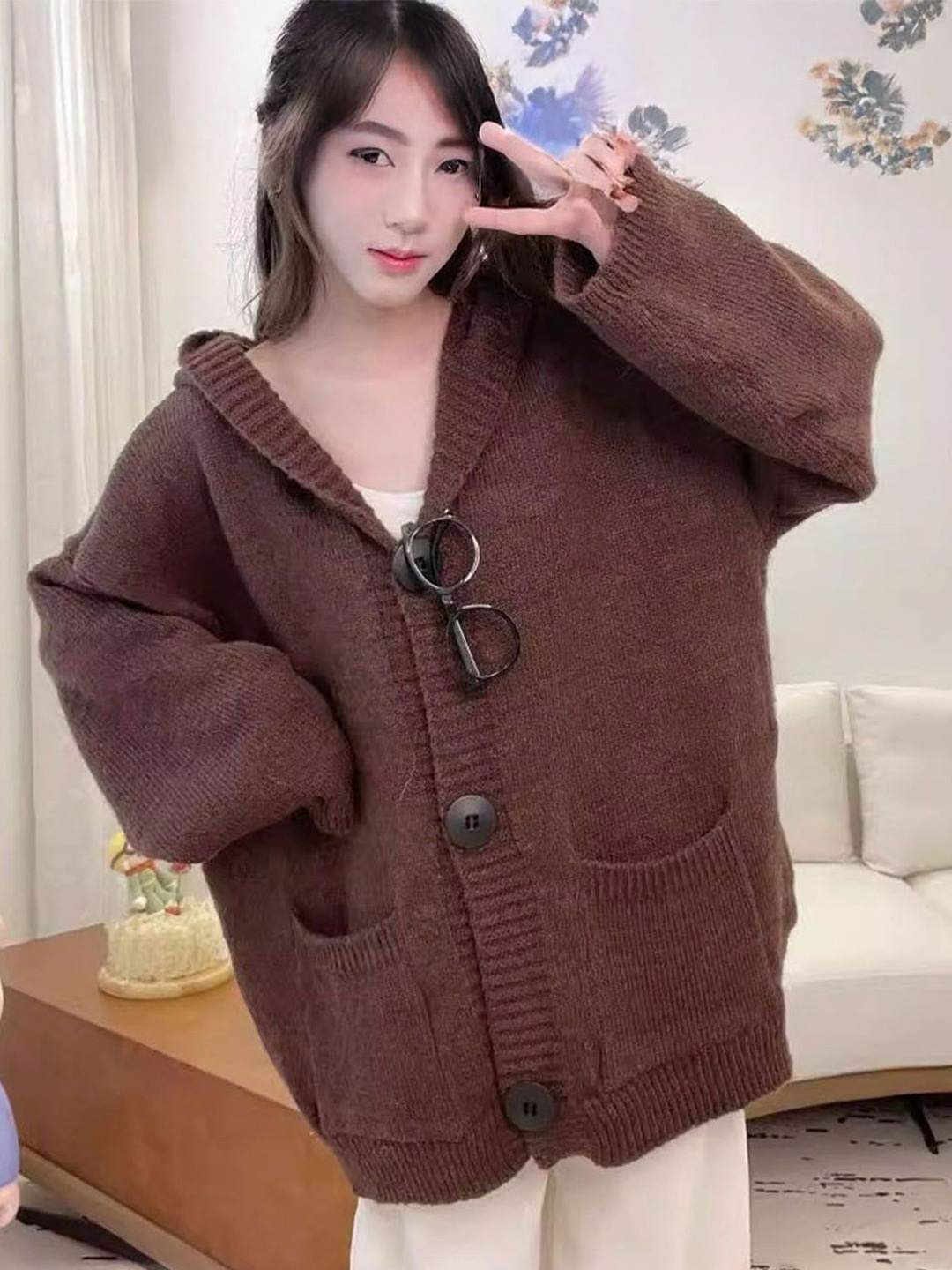 

StyleCast Women Woollen Cardigan, Coffee brown