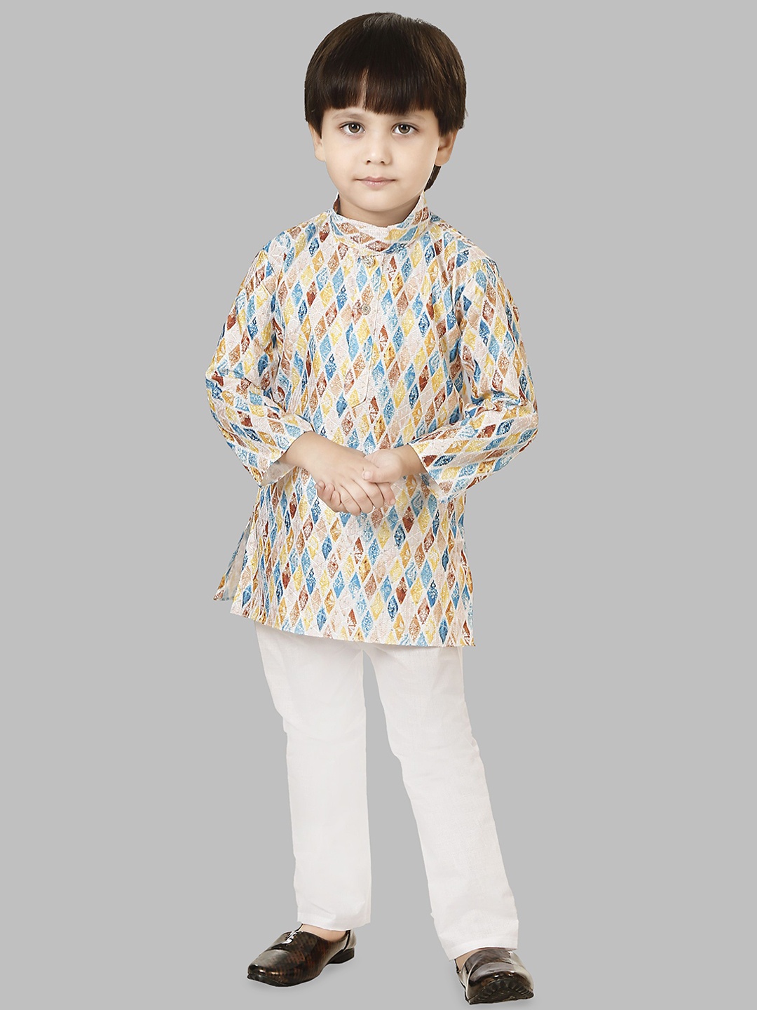 

BAESD Boys Printed Regular Kurta with Pyjamas, Yellow