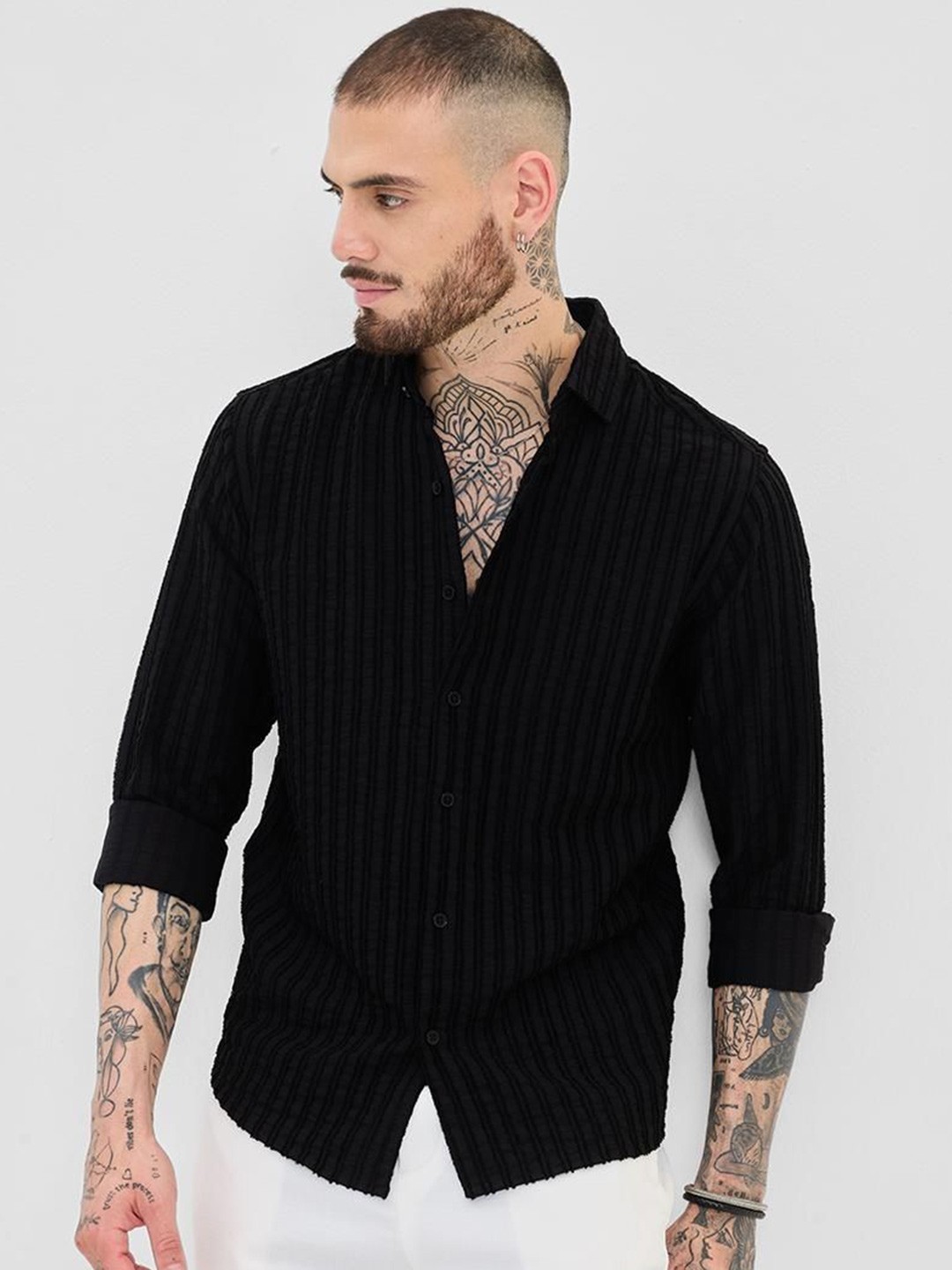 

Snitch Men Smart Slim Fit Opaque Casual Shirt, Black