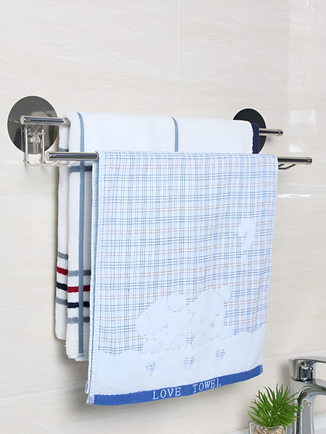 

HOKIPO Silver Toned Stainless Steel 2 Tier Towel Holder Rack