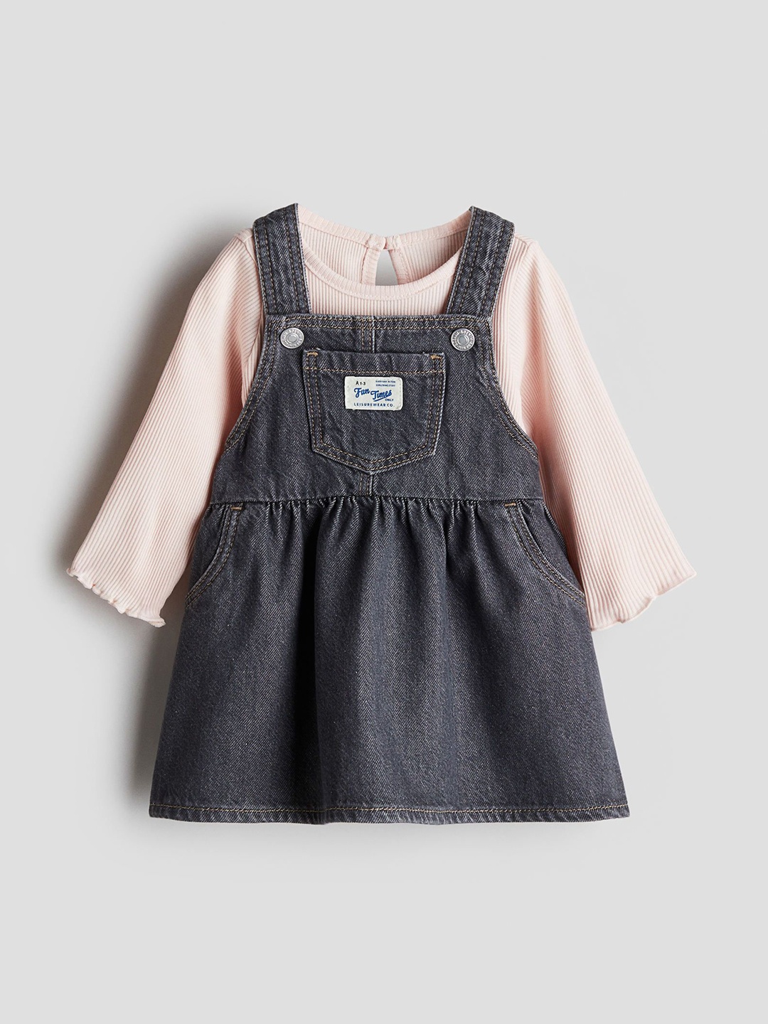 

H&M Girls 2-Piece Denim Dress & Top Set, Grey