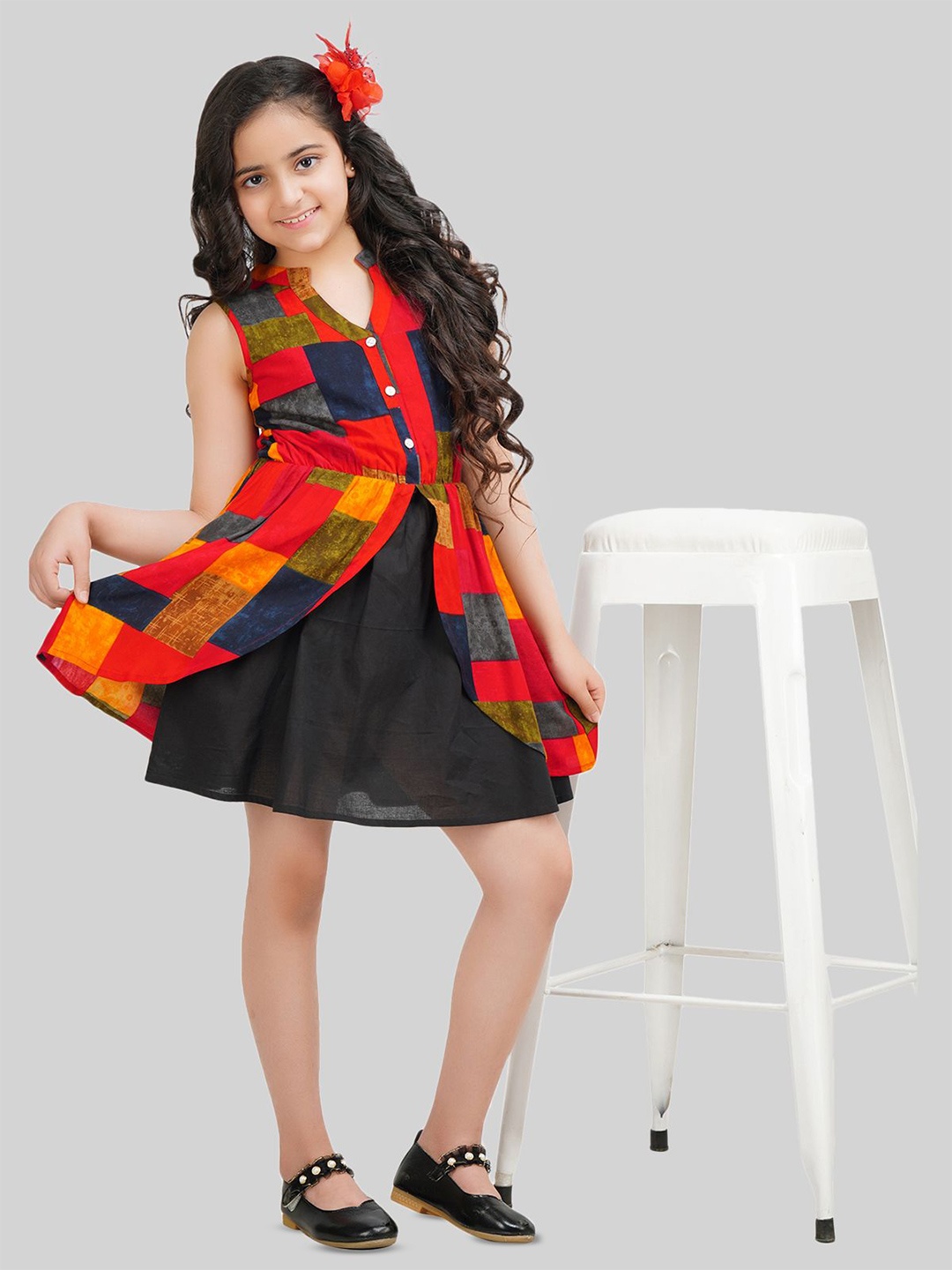 

BEING NAUGHTY Colourblocked Print A-Line Dress, Multi