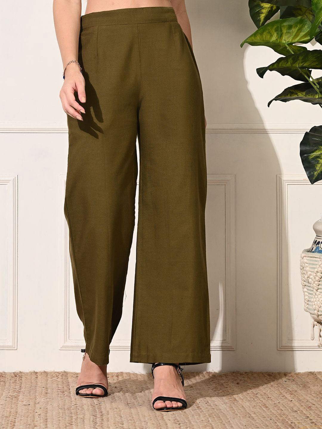 

DECKEDUP Women Ethnic Palazzos, Olive