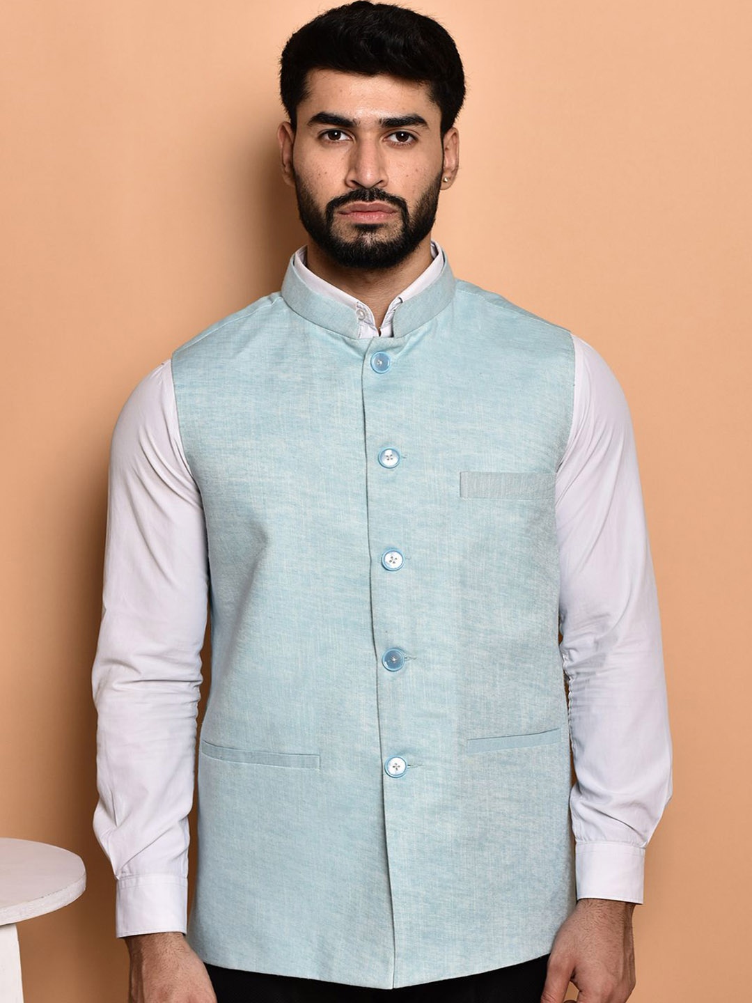 

PRINTINDIA Men Sleeveless Mandarin Neck Nehru Jacket, Blue