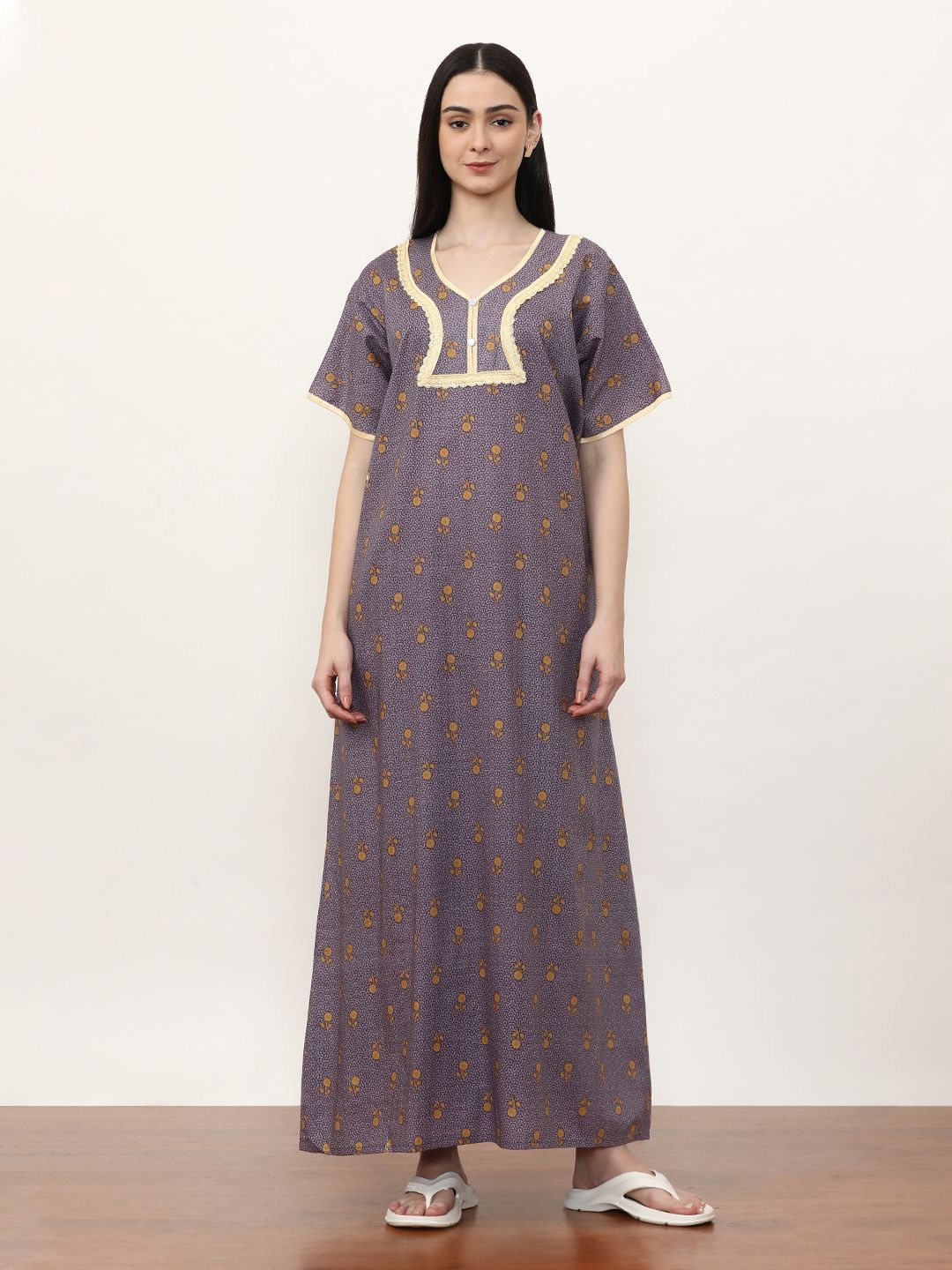 

Jaipur Kurti Printed Maxi Nightdress, Purple