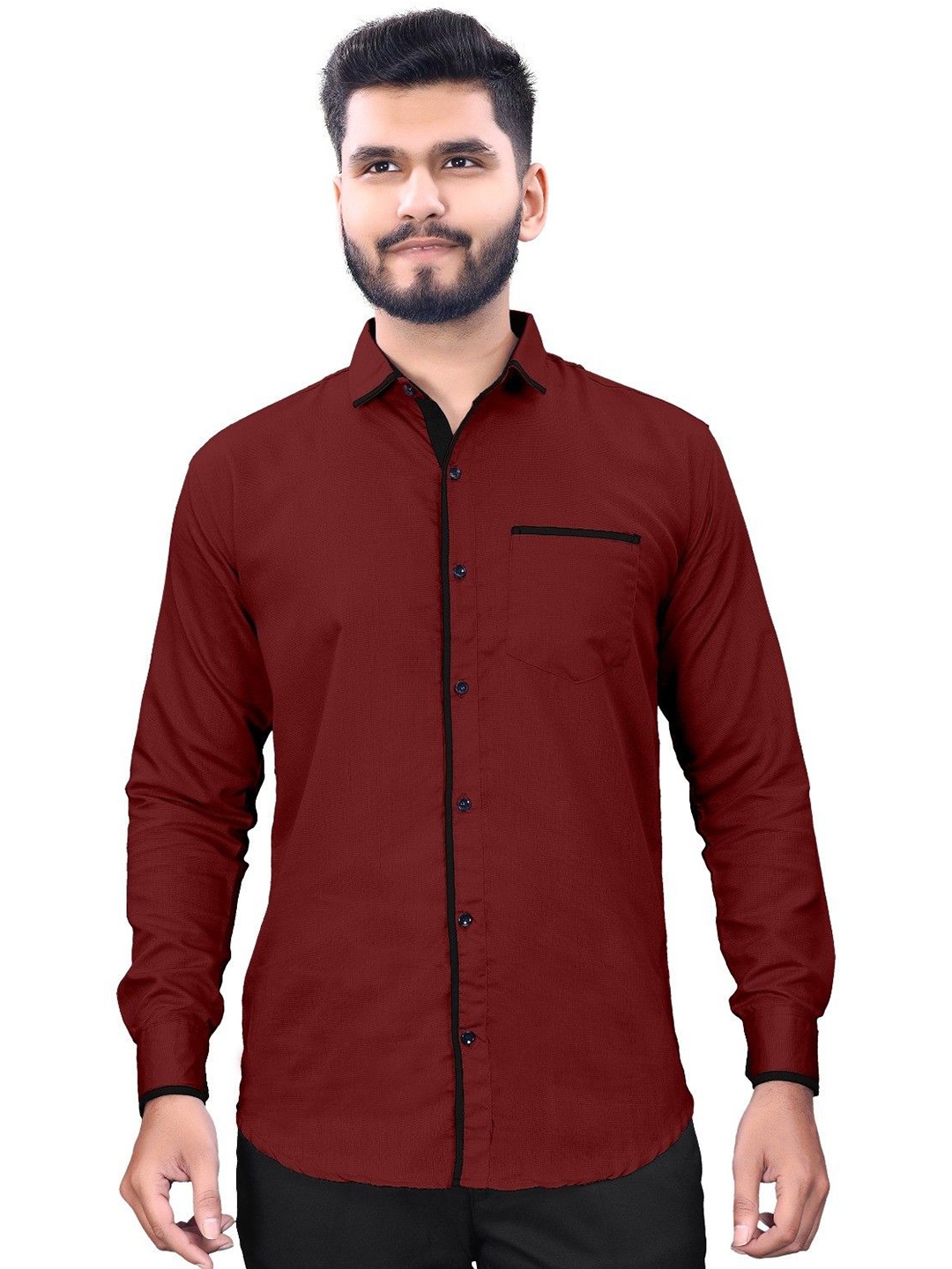 

WILNERCROWN Men Classic Opaque Casual Shirt, Maroon