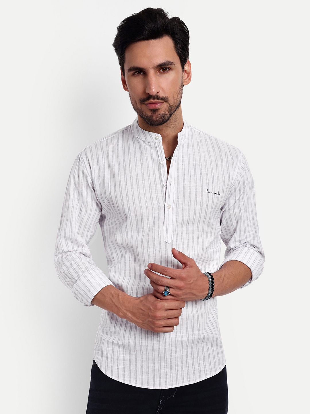

Lewogle Men Opaque Striped Casual Shirt, Grey