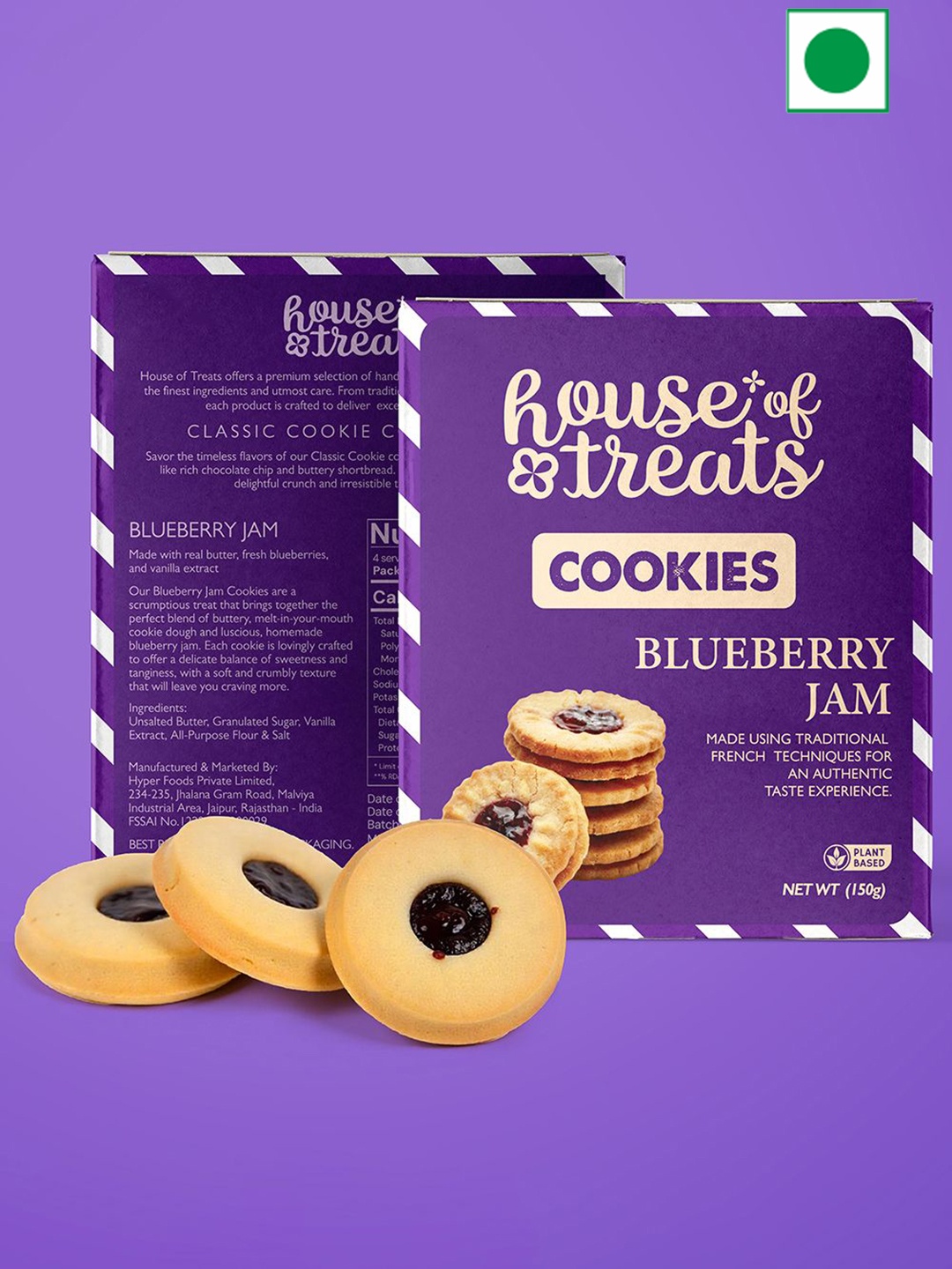 

RawFruit Blue Berry Jam Cookies-150 gms, Brown