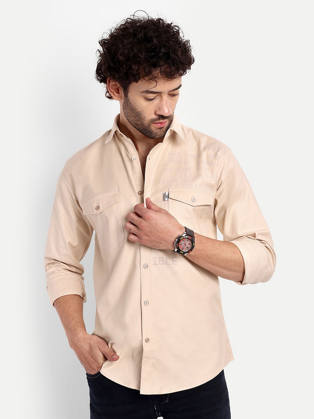 

Lewogle Men Opaque Casual Shirt, Off white