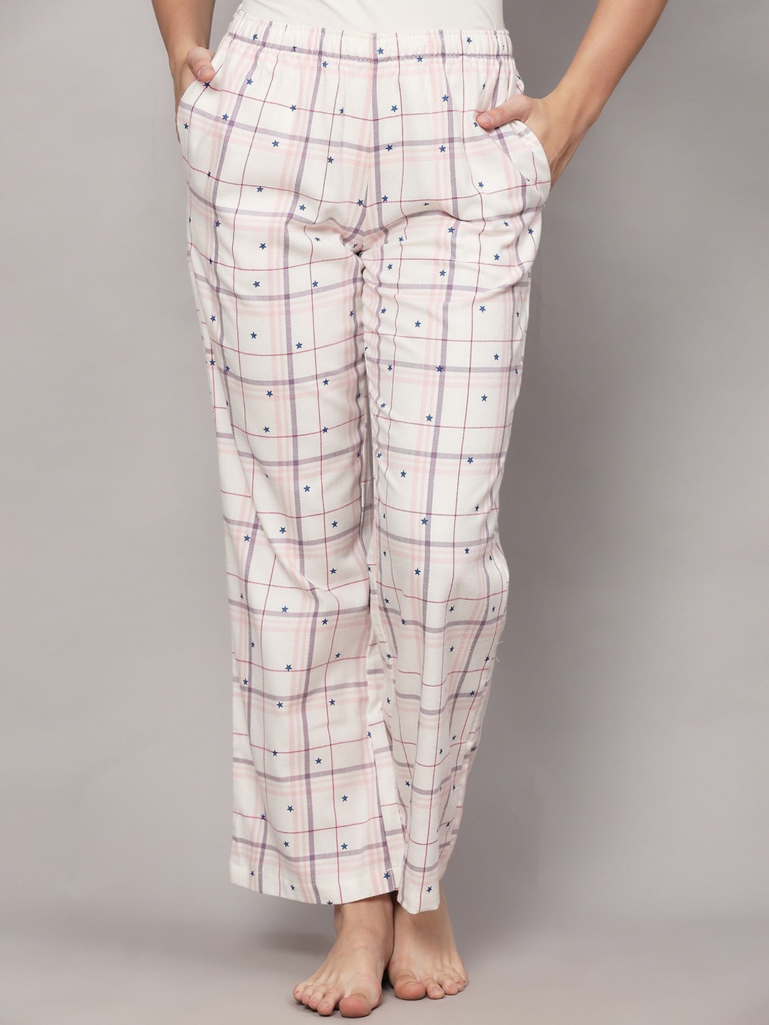 

BStories Pure Cotton Checked Straight-Leg Lounge Pants, Pink