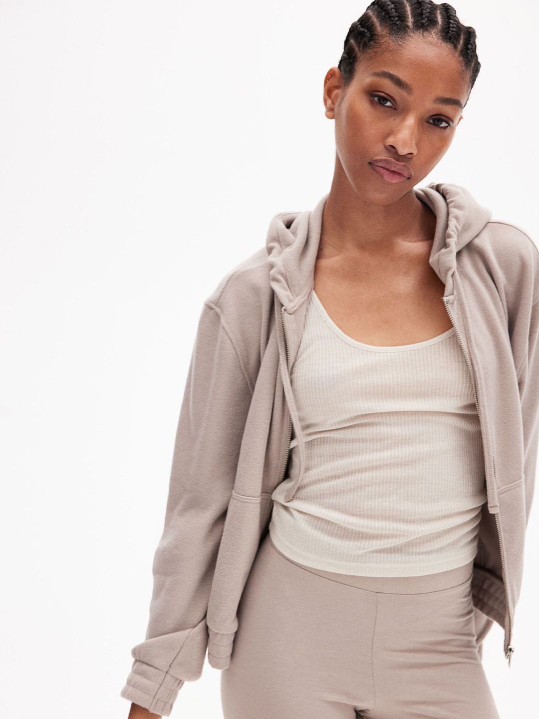 

H&M Jersey Zip-Through Hoodie, Beige