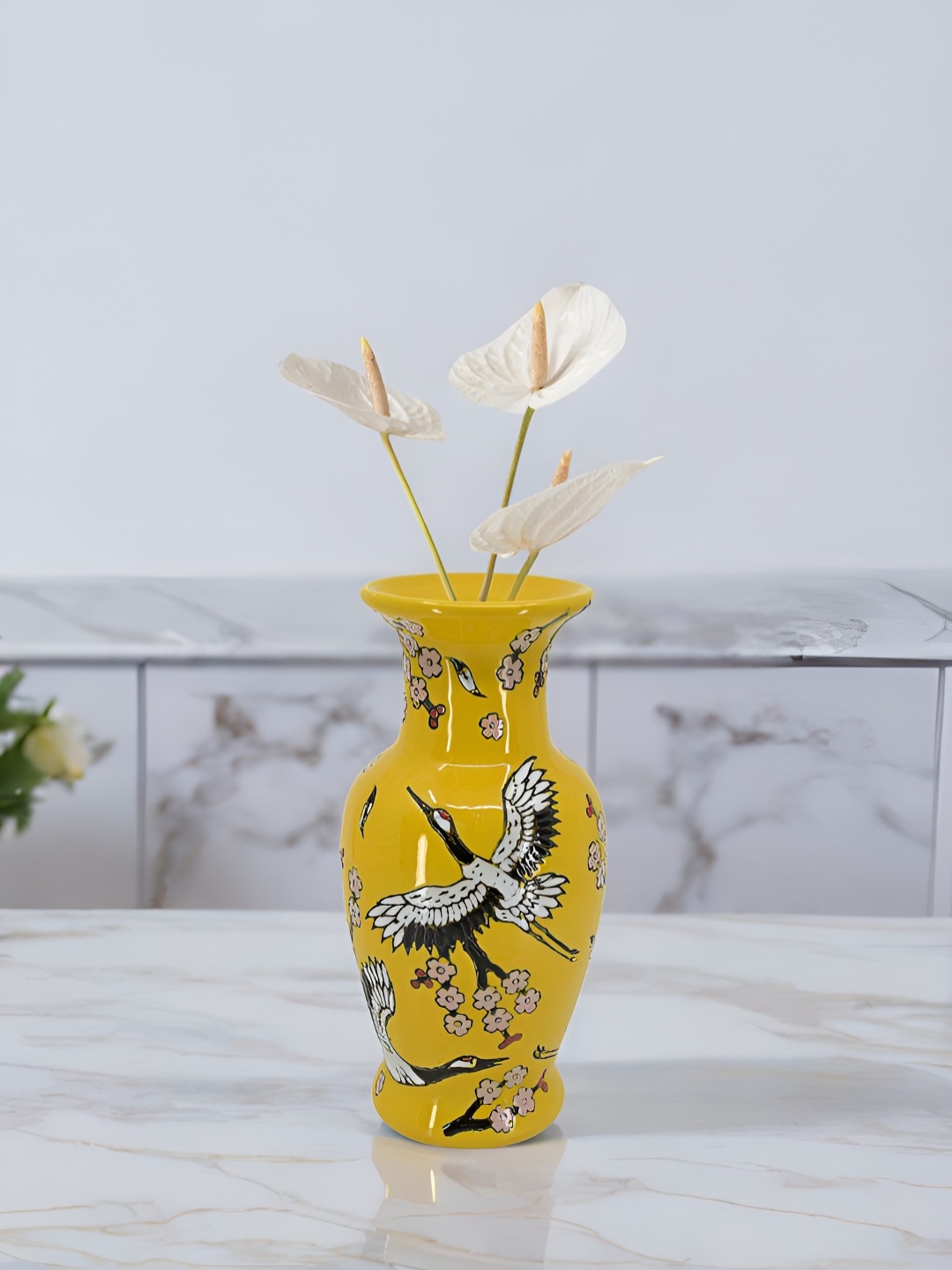 

The Decor Lane Yellow & White Floral Printed Ceramic Pottery Vase