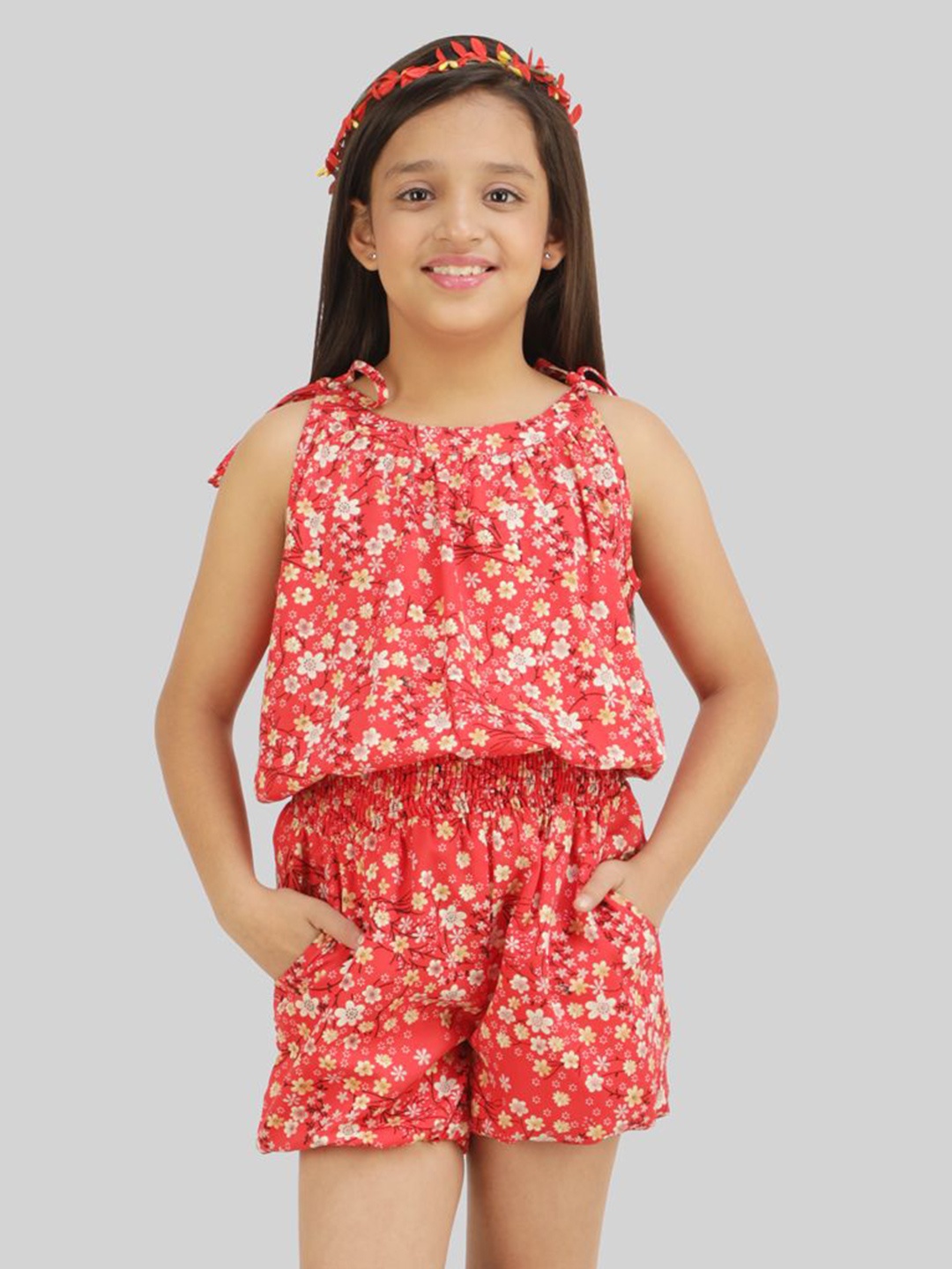 

BEING NAUGHTY Floral Print Crepe Fit & Flare Dress, Red