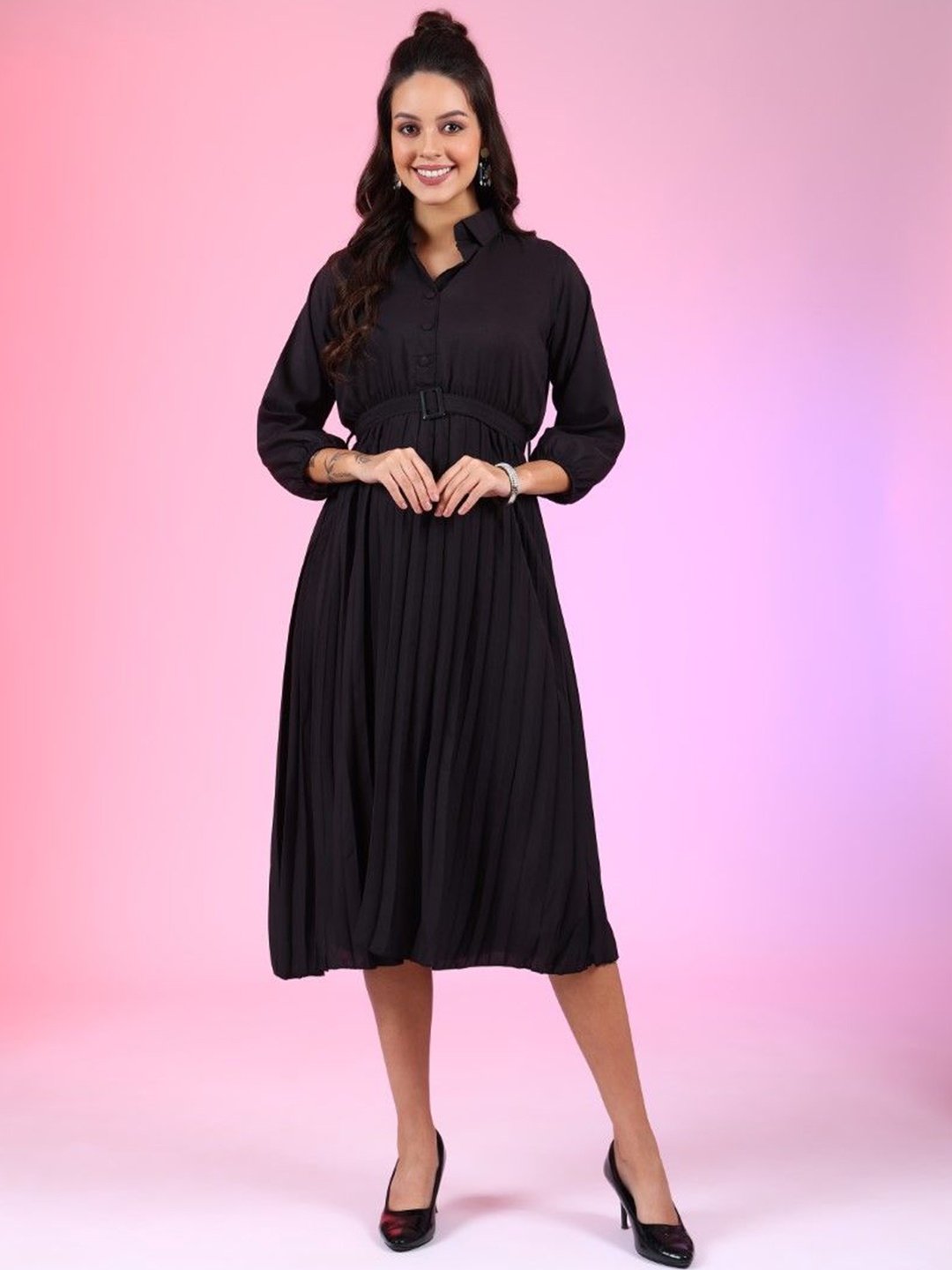 

Femvy Crepe Fit & Flare Dress, Black