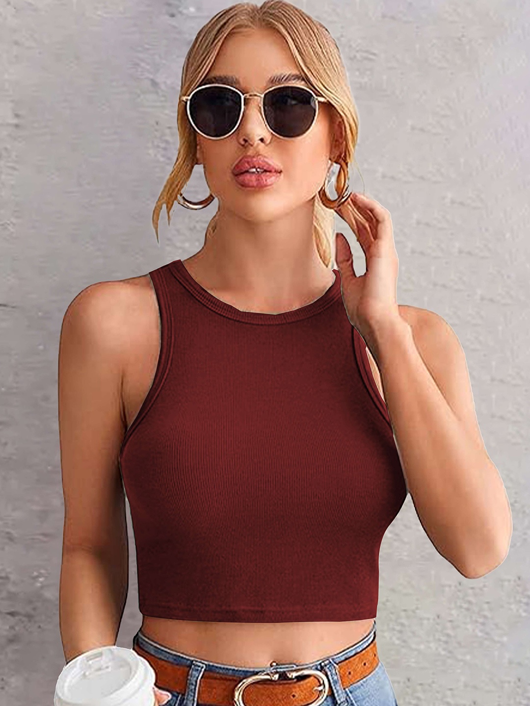 

Swaranjali Keyhole Neck Tank Crop Top, Maroon