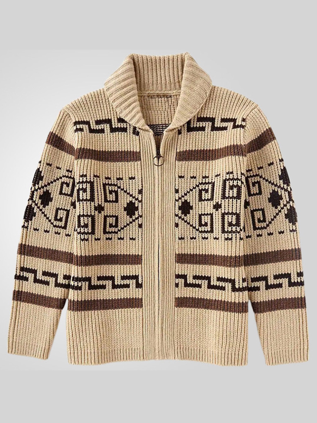 

Mast & Harbour Men Printed Cardigan, Khaki
