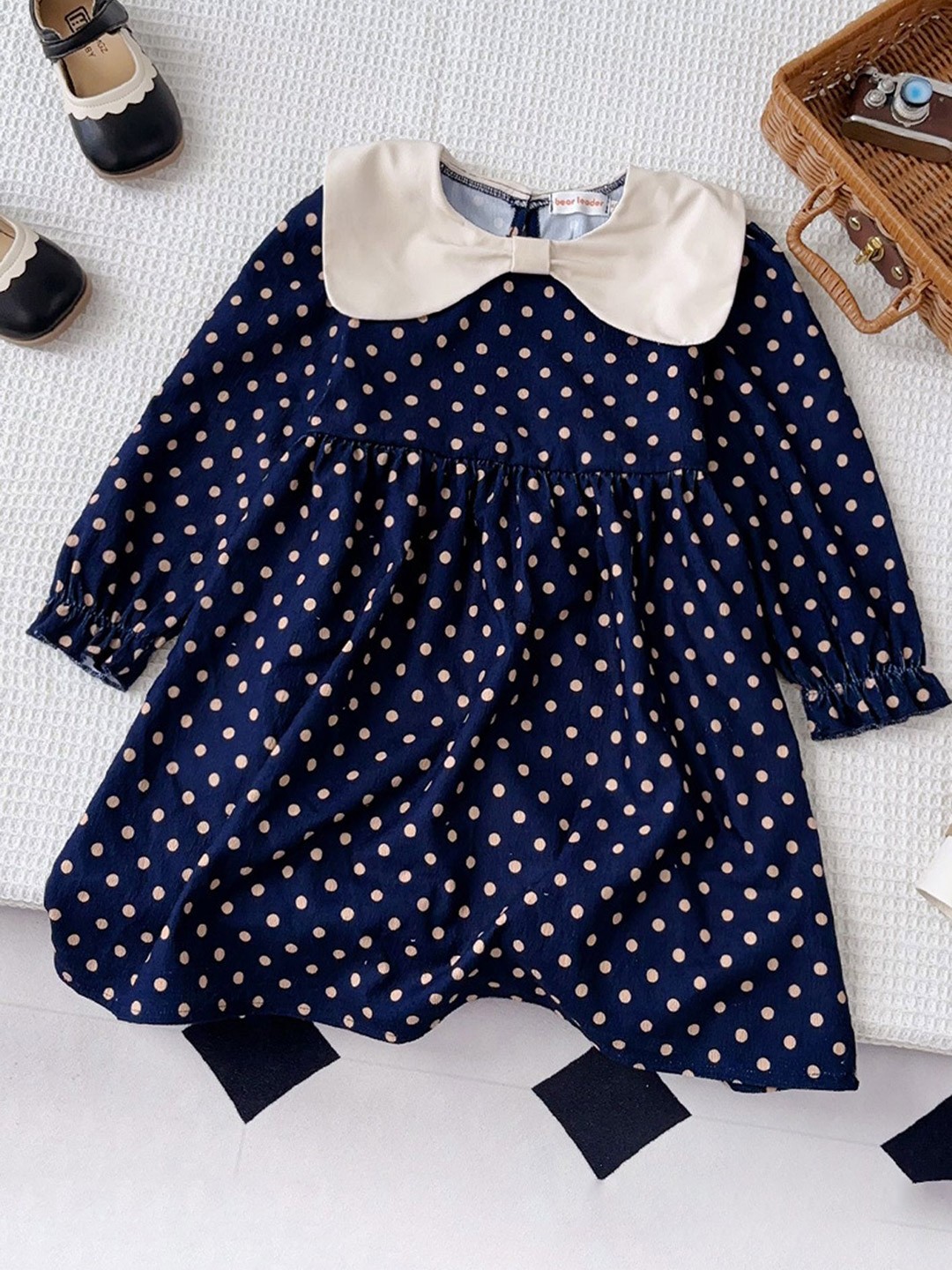 

LULU & SKY Girls Polka Dot Print Fit and Flare Dress, Blue