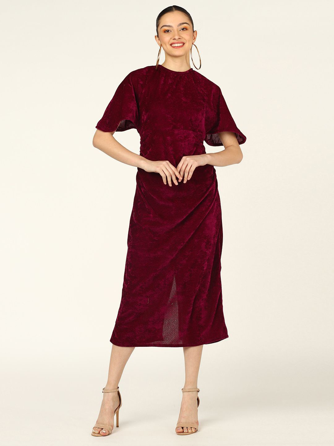 

DODO & MOA Georgette Sheath Midi Dress, Burgundy