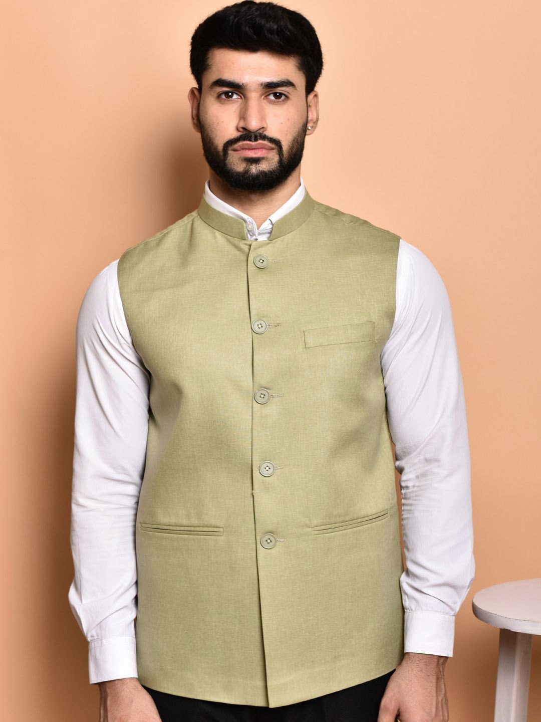 

PRINTINDIA Men Woven Nehru Jacket, Green