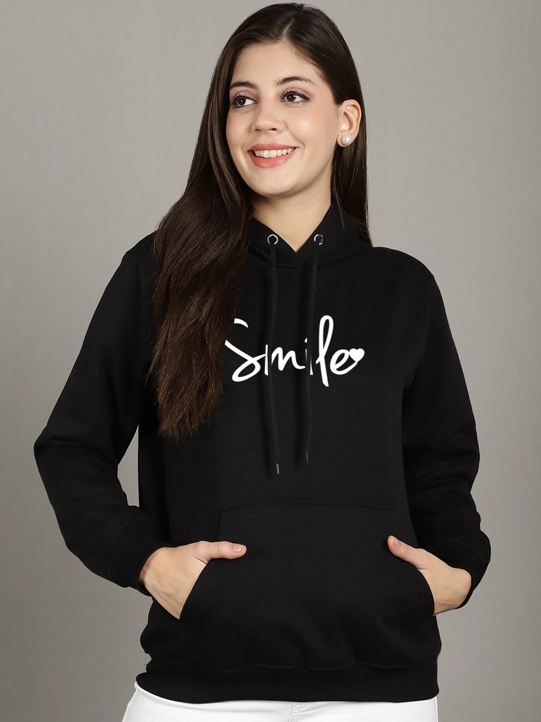 

Jinfo Women Printed Hooded Sweatshirt, Black